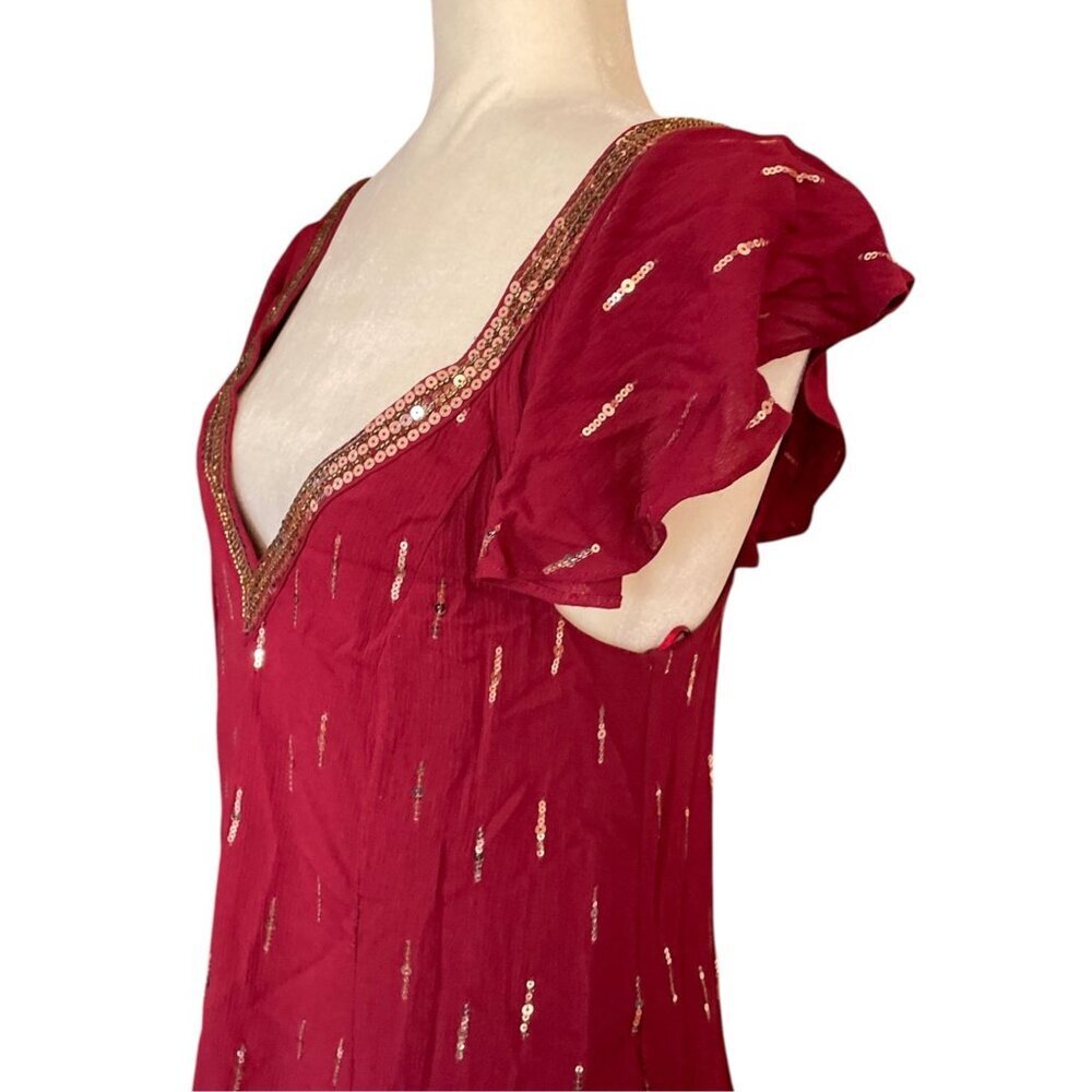 NWT Altar'd State Deenie Boho Burgundy Mini Dress SZ M Gold Sequin Whimsigoth - Picture 4 of 13